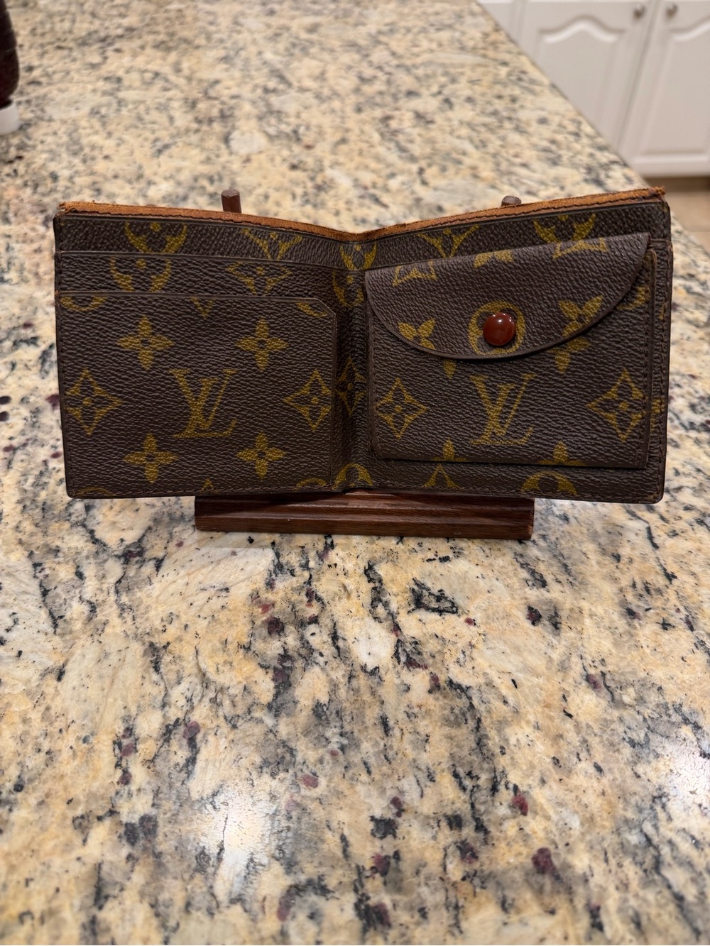 Rare Authentic Vintage Louis Vuitton Monogram Canvas Wallet in Brown and Gold
